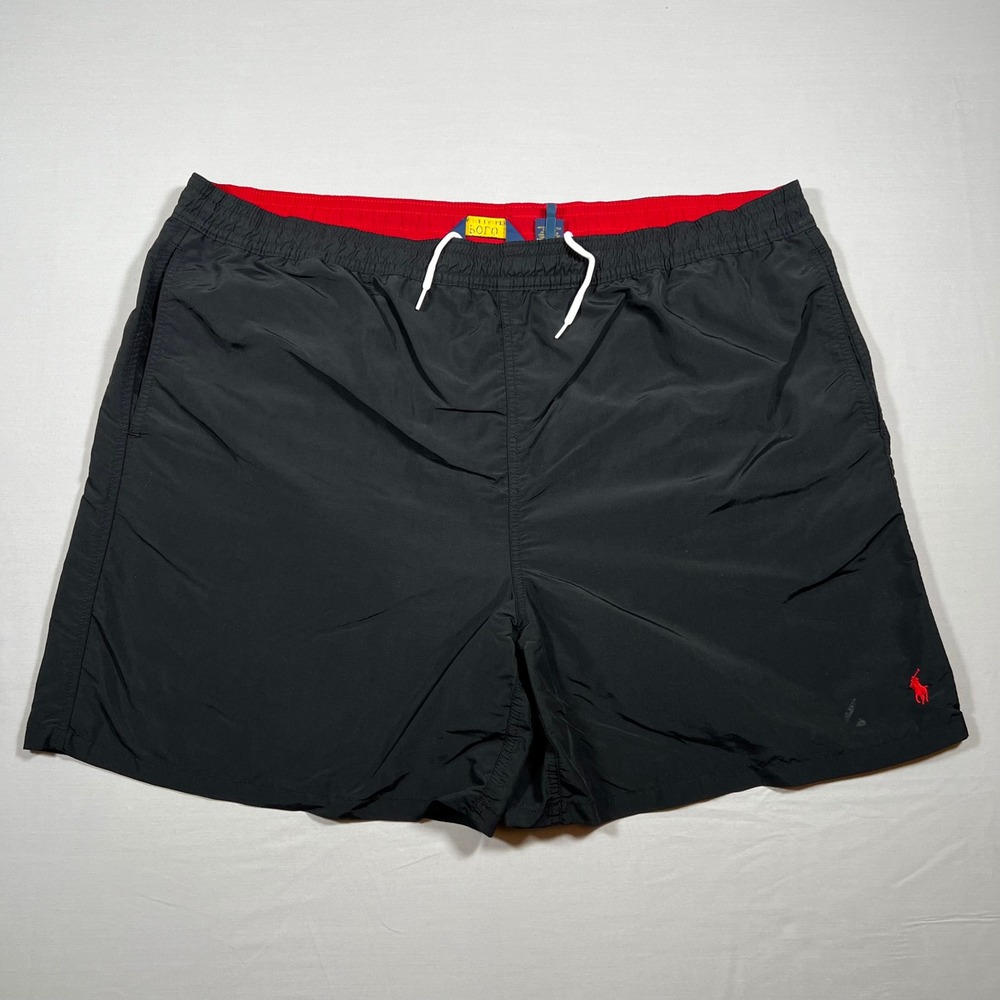 Polo Ralph Lauren Mens Swim Trunks Black Red Pony Logo Mesh Lined 3XB Big & Tall